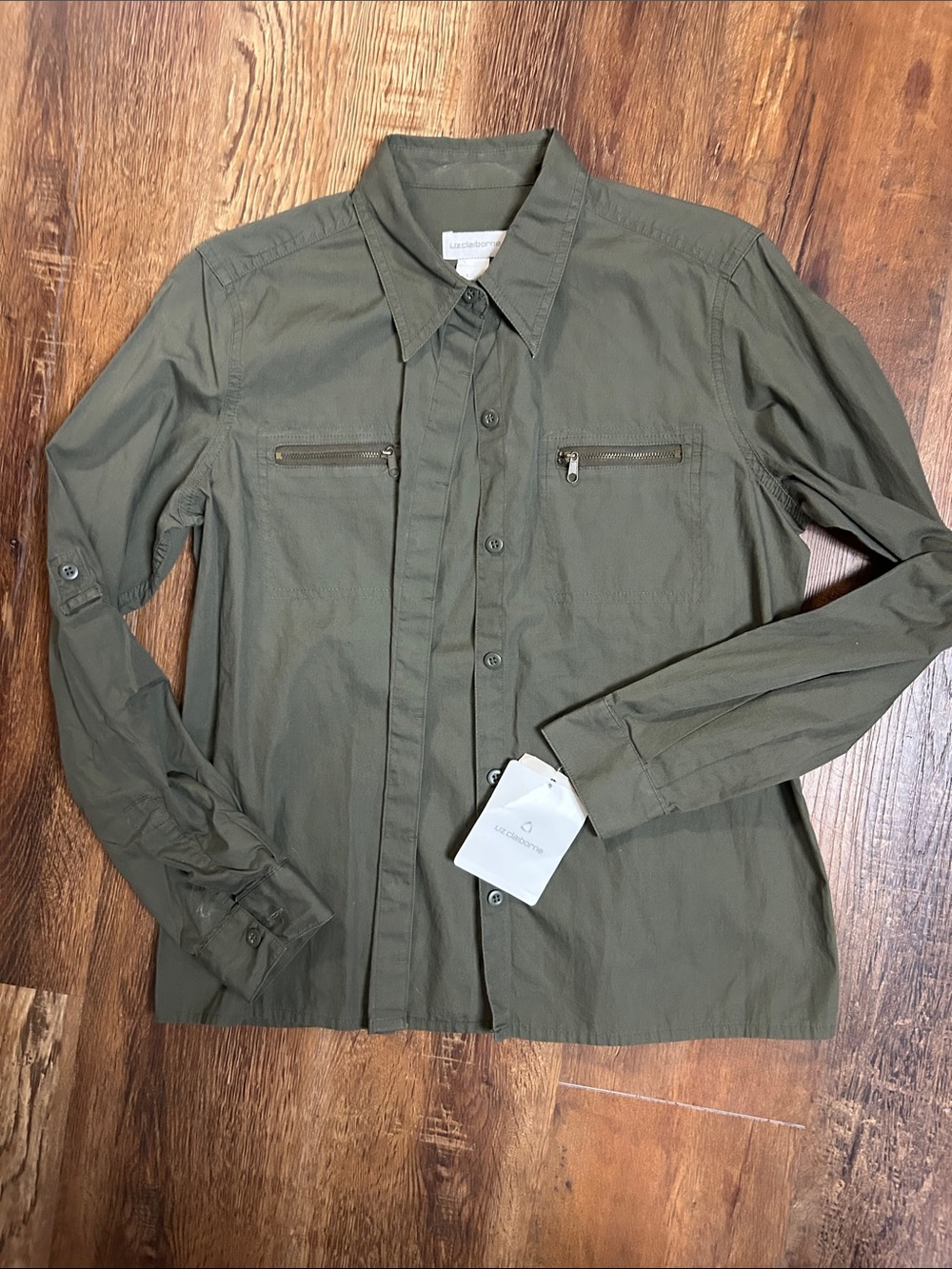 Liz Claiborne Olive Green Button-Front Utility Shirt Jacket